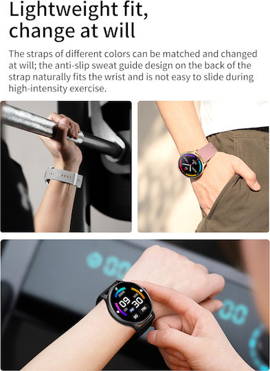 Tokio Fashion Smartwatch Idealstore Runde LCD-Anzeige Ultraschlank Bluetooth-Anrufe Android-iOS Menstruationszyklusüberwachung Schritte Kalorien Blutdruck Herzfrequenz Schrittzähler Musiksteuerung Multisport GPS Langlebiger Akku Schwarz