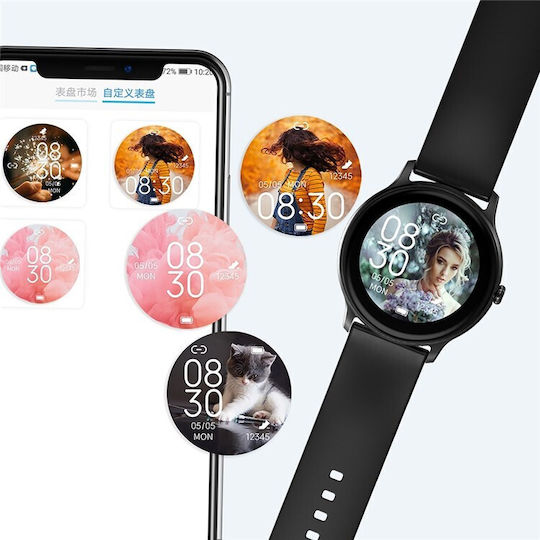 Tokio Fashion Smartwatch Idealstore Runde LCD-Anzeige Ultraschlank Bluetooth-Anrufe Android-iOS Menstruationszyklusüberwachung Schritte Kalorien Blutdruck Herzfrequenz Schrittzähler Musiksteuerung Multisport GPS Langlebiger Akku Schwarz