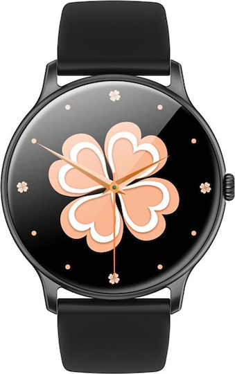 Tokio Fashion Smartwatch Idealstore Runde LCD-Anzeige Ultraschlank Bluetooth-Anrufe Android-iOS Menstruationszyklusüberwachung Schritte Kalorien Blutdruck Herzfrequenz Schrittzähler Musiksteuerung Multisport GPS Langlebiger Akku Schwarz