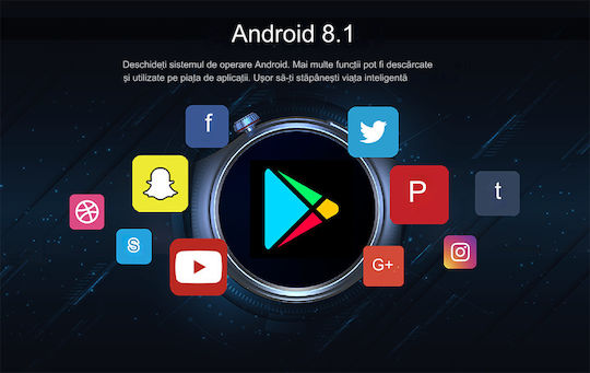 Smartwatch Idealstore Roundsims3 1.43 Inch Amoled Display Android 8.1 GPS Glonass Compass 4G Calling HD Speaker Microphone 1000 mAh Battery Nano SIM Heart Rate Monitor SpO2 Magnetic Charging Quad-Core Cortex Processor Black Silicone Strap