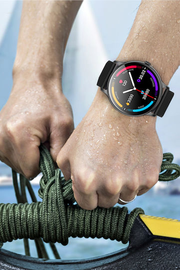 Tokio Fashion Smartwatch Idealstore Runde LCD-Anzeige Ultraschlank Bluetooth-Anrufe Android-iOS Menstruationszyklusüberwachung Schritte Kalorien Blutdruck Herzfrequenz Schrittzähler Musiksteuerung Multisport GPS Langlebiger Akku Schwarz