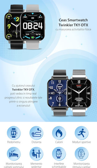 Ceas inteligent Dt Max Idealstore Ecran tactil IPS Notificări apeluri și mesaje Vibrații Monitorizare ritm cardiac EKG Tensiune arterială Oxigen în sânge IP 68 Pedometrul Negru Silicon Culoare