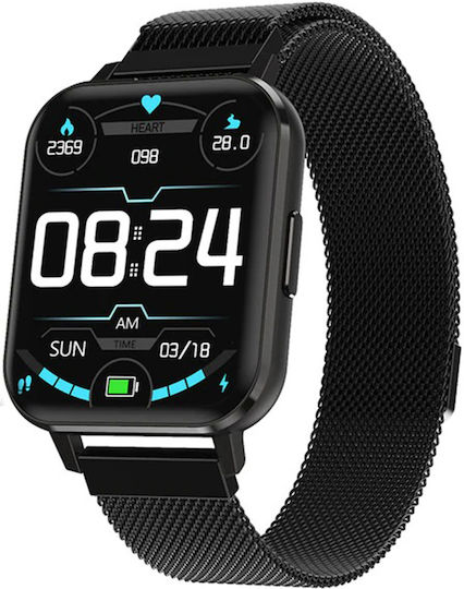 Ceas inteligent Dt Max Idealstore Ecran tactil IPS Notificări apeluri și mesaje Vibrații Monitorizare ritm cardiac EKG Tensiune arterială Oxigen în sânge IP 68 Pedometrul Negru Silicon Culoare
