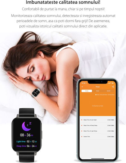 Ceas inteligent Dt Max Idealstore Ecran tactil IPS Notificări apeluri și mesaje Vibrații Monitorizare ritm cardiac EKG Tensiune arterială Oxigen în sânge IP 68 Pedometrul Negru Silicon Culoare