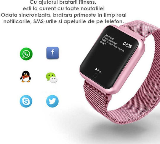 Idl Prestige 68 Smartwatch Metal Bracelet 1.3 Inch Ips Color Touch Display Heart Rate Monitoring Blood Pressure Magnetic Charging Bluetooth 4.0 Android 4.4 Ios 9.0 Pink Color
