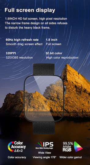 Smartwatch Idealstore Sportapple Echipat cu Difuzor Microfon Apeluri Telefonice Urmărire GPS Mod Multi-sport Senzor Ritm Cardiac Tensiune Arterială Nivel Oxigen Ecran Curbat Curea Metalică Argintie