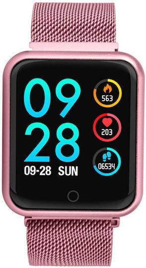 Idl Prestige 68 Smartwatch Metal Bracelet 1.3 Inch Ips Color Touch Display Heart Rate Monitoring Blood Pressure Magnetic Charging Bluetooth 4.0 Android 4.4 Ios 9.0 Pink Color