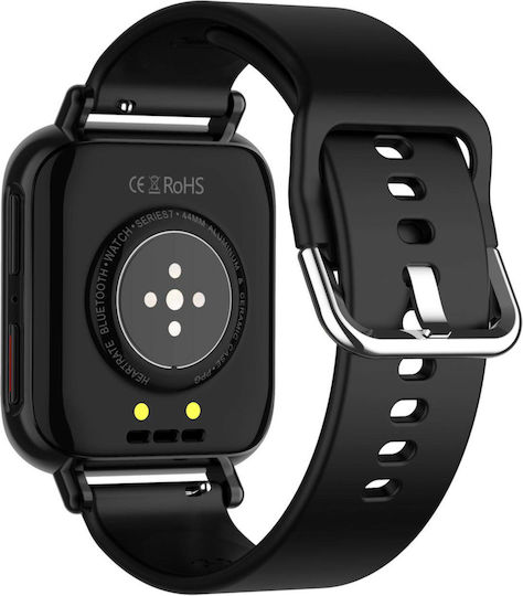 Smartwatch Qwath Idealstore Funcție Apeluri Primite Monitorizare Somn Monitorizare Ritm Cardiac Monitor Tensiune Arterială Tracker Fitness Ecran TFT de 1,54 Inch Rezistent la Apă IP67 Compatibil iOS Android Silicon Negru