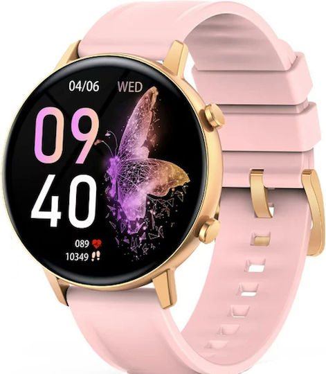 Live On Smartwatch Idealstore 1.1 Inch Hd Amoled Display Bluetooth Call Message Notifications Nfc Heart Rate Sleep Monitoring Voice Assistant Built-in Speaker Microphone Ip68 Alarm Android-ios Long Battery Pink Silicon Edition