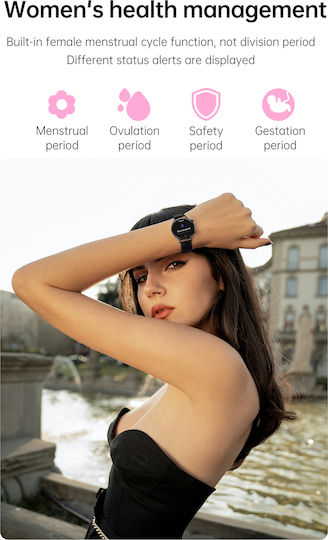 Live On Smartwatch Idealstore 1.1 Inch Hd Amoled Display Bluetooth Call Message Notifications Nfc Heart Rate Sleep Monitoring Voice Assistant Built-in Speaker Microphone Ip68 Alarm Android-ios Long Battery Pink Silicon Edition
