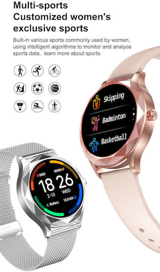 Smartwatch Diamond Dt86 Idealstore Premium Design 1.09 Inch Display Lcd Screen Ip67 Waterproof Compatible Android Ios Bluetooth 5 Health Monitoring Functions Call Text Notifications Pedometer Stopwatch Metal Bracelet