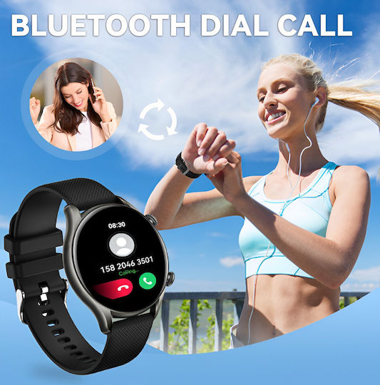 Smartwatch Tirana Fashion Idealstore Ecran Tactil Complet IPS Monitorizare Ritm Cardiac Monitorizare Tensiune Arterială Monitorizare Saturație Oxigen Somn Vreme Multi-sport Notificări Apeluri SMS Social Media IP67 Baterie de Lungă Durată Ediție Neagră