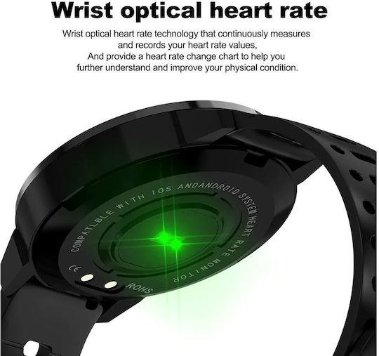 Idl Crimson Runner Smartwatch Black Silicone Strap Sports Modes Running Walking Cycling Call Alerts Heart Rate Sensor Social Media Notifications Color Black
