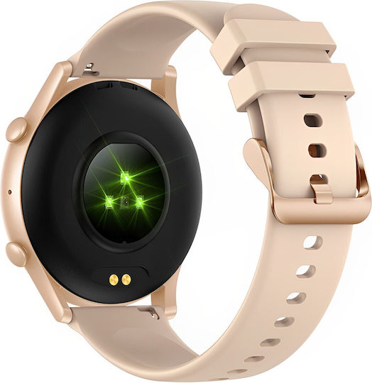 Ceas inteligent colecția Moon Style Idealstore 1.43 inch ecran HD AMOLED apel Bluetooth notificări mesaje NFC monitorizare ritm cardiac somn asistent vocal difuzor încorporat microfon IP67 alarmă Android-iOS autonomie mare a bateriei auriu