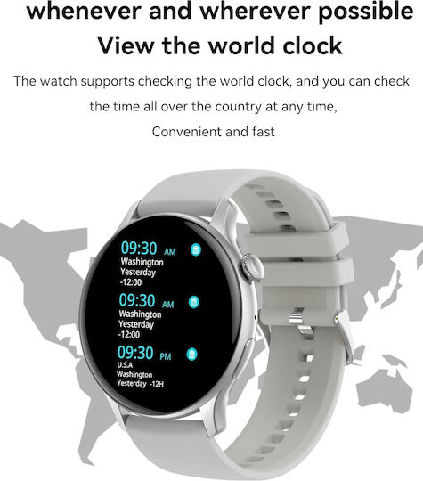 Smartwatch New Style Collection Idealstore 1.43 Inch HD AMOLED Display Bluetooth Call Message Reception NFC Heart Rate Sleep Monitoring Voice Assistant Built-In Speaker Microphone IP67 Android-iOS Long Battery Silver Metal