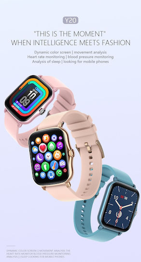 Smartwatch Y20 Squarestyle Idealstore Waterproof Hd Screen 1.7 Inch Compatible Android Ios Bluetooth Notifications Sports Pedometer Heart Rate Monitor Gold