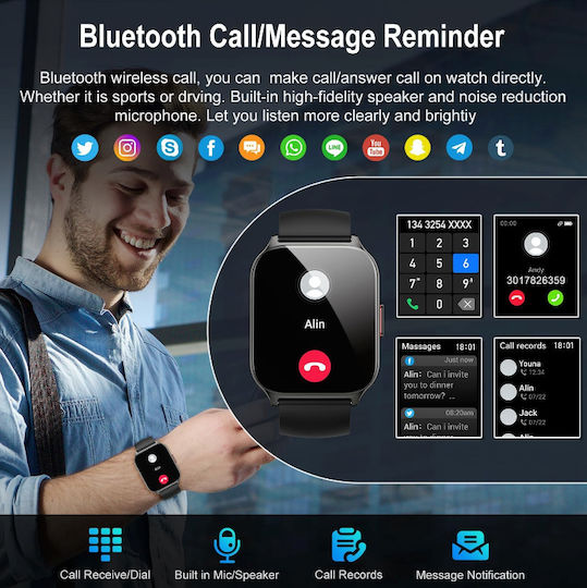 Zonstylefit Smartwatch Idealstore 2.01 Touch Screen Android Ios Speaker-microphone Music Control Camera Calls Messages Whatsapp Facebook Weather Fitness Tracker Ip67 Heart Rate Blood Pressure Spo2 Sleep Monitoring Sports