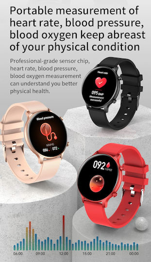 Smartwatch Versa Idealstore Bildschirmgröße 1,32 Zoll Wasserfest Bluetooth Herzfrequenzmesser Blutdruck Blutsauerstoff Anrufbenachrichtigungen Multi-Sport Kompatibel mit iOS Android Rosa