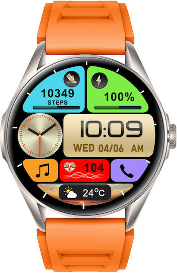 Delta Pro Smartwatch Idealstore 1.43" Amoled тъчскрийн Android Ios високоговорител Bluetooth обаждане аларма време гласов асистент фитнес тракер женска функция монитор на сърдечната честота монитор на кръвното налягане SpO2 оксиметър мулти-спорт оранжев