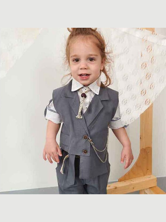 Bonito Baby Boys Baptism Suit with Vest 5pcs Gray