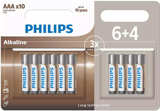 Алкални Батерии Philips AAA 6+4 Броя