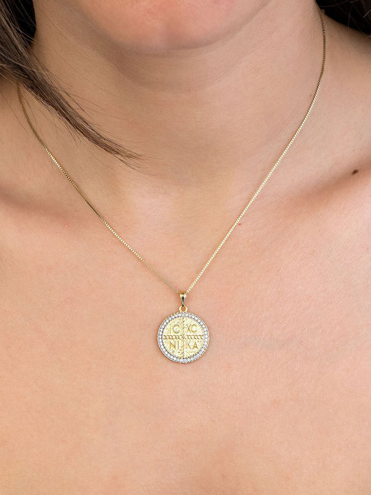 Kiriakos Gofas Pendant Kids Talisman Double Sided with Chain Konstantinato made of Gold 9K KN570
