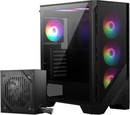 MAG Forge 120A Airflow Геймърско бюро Midi Tower Компютърна кутия със страничен прозорец и RGB осветление 650W 80+ Bronze Power Supply