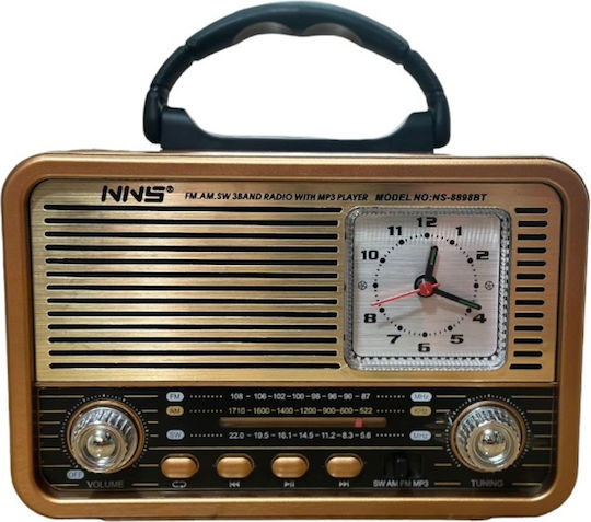 Ns8898bt Retro Επιτραπέζιο Ραδιόφωνο Επαναφορτιζόμενο με Bluetooth και USB Gold