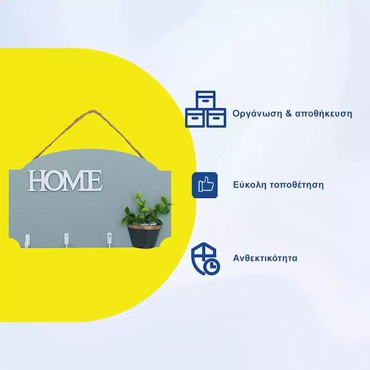 Uncle George Ξύλινη Διακοσμητική Κρεμάστρα Κλειδών Home 3 Διαφορετικά Χρώματα Τεχνητό Φυτό Γλαστράκι 25x1x15cm Μεντα