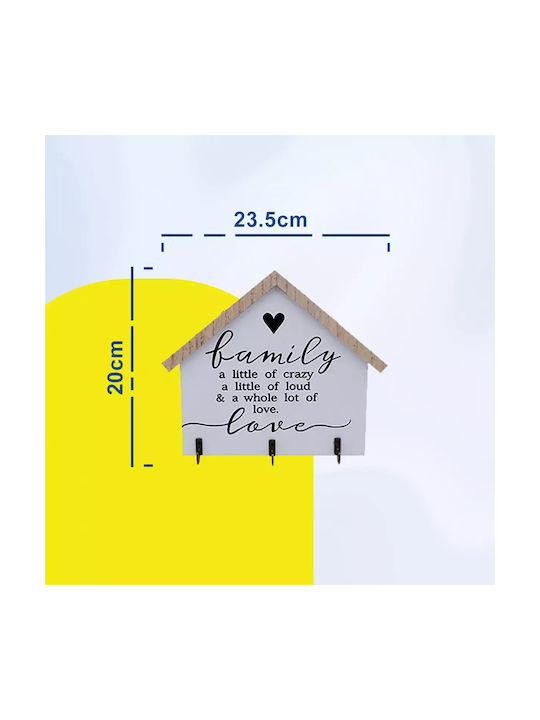 Uncle George Hanging Wall Decoration Wood with Metal Key Hooks House Shape Black Color 23.5x1x20cm White
