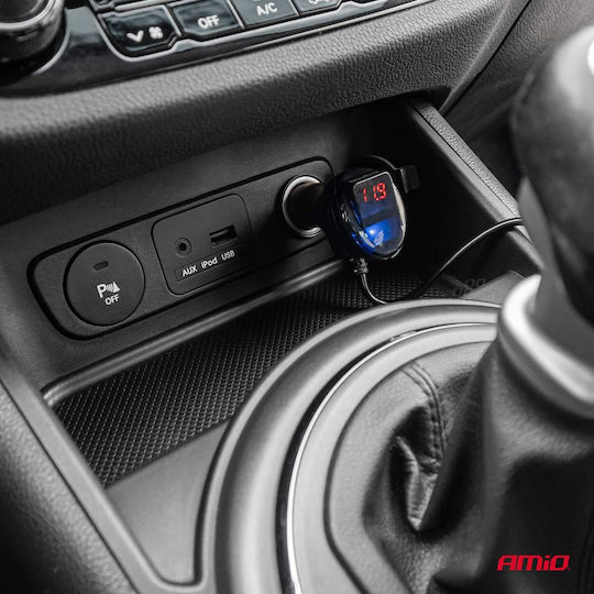 AMiO Car Charger 120W Fast Charging with Ports: 2xUSB 3xLighter with Cable Embedded Black Color