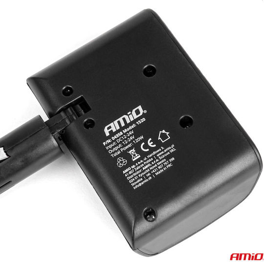 AMiO Car Charger 120W with Ports: 3xLighter with Cable Embedded Black Color