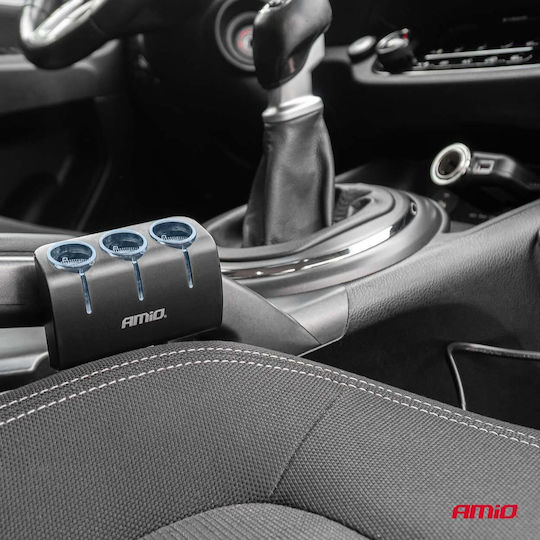 AMiO Car Charger 120W with Ports: 1xUSB 4xLighter with Cable Embedded Black Color