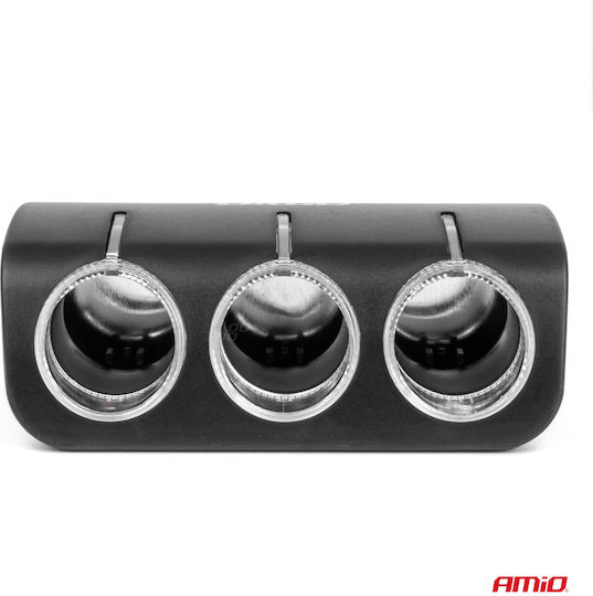 AMiO Φορτιστής Αυτοκινήτου 120W με Θύρες: 3xΑναπτήρα μαζί με Καλώδιο Ενσωματωμένο Μαύρο Χρώμα