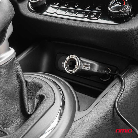AMiO Car Charger 120W with Ports: 1xUSB 4xLighter with Cable Embedded Black Color