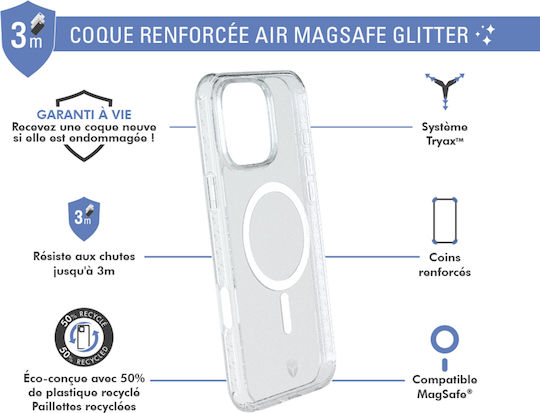 iPhone 16 Pro Max MagSafe Verstärkte Air Tryax System Glitzer Transparente Handyhülle