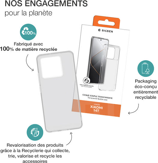 Bigben Case Xiaomi 14t Flexible Silisoft Anti-Yellowing Transparent Mobile Phone Case