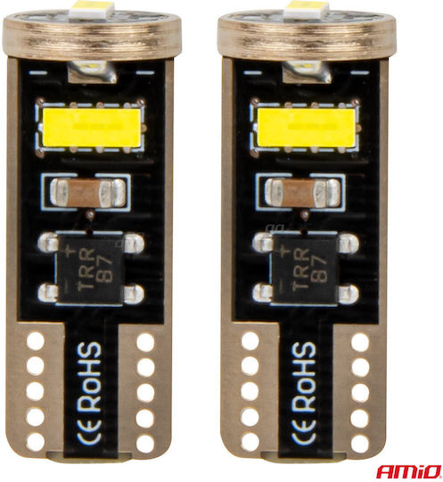 AMiO Λάμπες Αυτοκινήτου W5W Canbus LED 6000K Ψυχρό Λευκό 12-24V