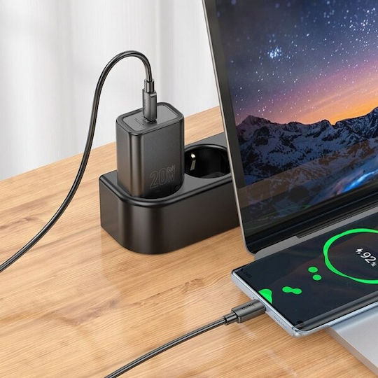 Hoco Φορτιστής με Θύρα USB-C και Καλώδιο USB-C - USB-C 20W Power Delivery / Quick Charge 3.0 Μαύρος (N60)
