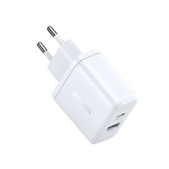 Ugreen Charger Without Cable with USB-A Port and USB-C Port 20W Quick Charge 4.0 Whites (X227)