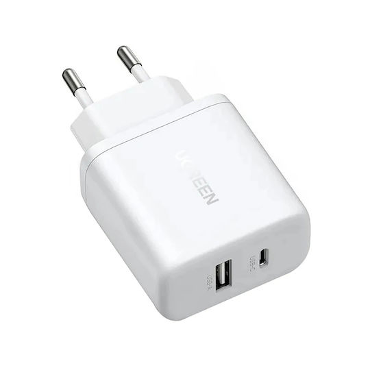 Ugreen Charger Without Cable with USB-A Port and USB-C Port 20W Quick Charge 4.0 Whites (X227)