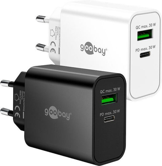 Goobay Φορτιστής Χωρίς Καλώδιο GaN με Θύρα USB-A και Θύρα USB-C 30W Power Delivery Λευκός (75336)