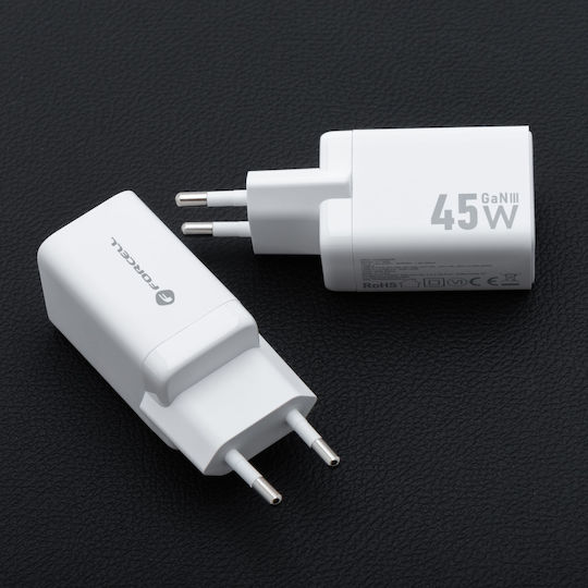 Forcell Φορτιστής Χωρίς Καλώδιο GaN με 2 Θύρες USB-C 45W Power Delivery / Quick Charge 4.0 Λευκός (F-Energy Mini VT-36B)