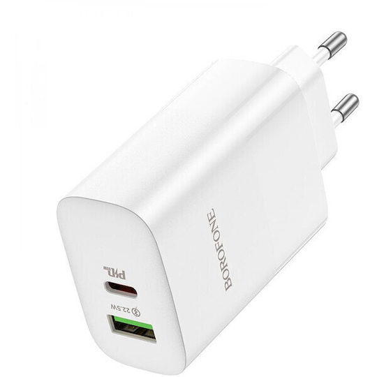 Borofone Charger Without Cable with USB-A Port and USB-C Port 65W Power Delivery Whites (BN10)