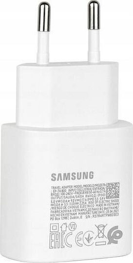 Samsung Charger Without Cable with USB-C Port 25W Power Delivery Whites (EP-TA800E Retail)