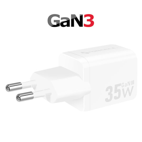 Forcell Charger Without Cable GaN with USB-A Port and USB-C Port 35W Power Delivery / Quick Charge 4.0 Whites (F-Energy Mini VT-35C)