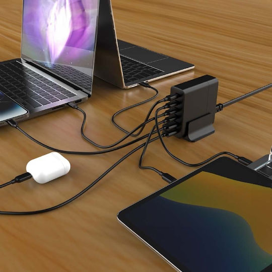 Gembird GaN с 2 USB-A порта и 4 USB-C порта 75W Power Delivery / Quick Charge 3.0 Черен (TA-UC-2A4C-PD75-01-BK)