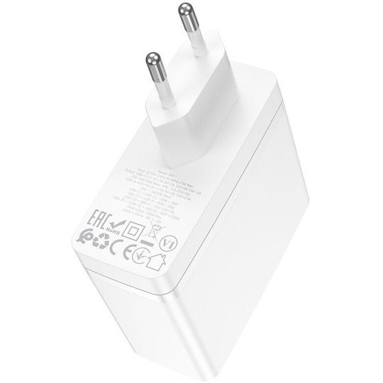 Borofone Wall Adapter with USB-A port and 2 USB-C ports 100W Power Delivery / Quick Charge 3.0 in White Colour (BN11 Imperial)