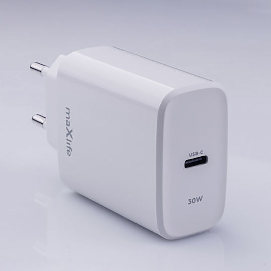 Maxlife Зарядно Устройство Без Кабел с USB-C Изходен Порт 30W Power Delivery Quick Charge 3.0 Бял (MXTC-10-30C)