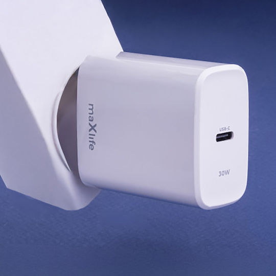 Maxlife Зарядно Устройство Без Кабел с USB-C Изходен Порт 30W Power Delivery Quick Charge 3.0 Бял (MXTC-10-30C)